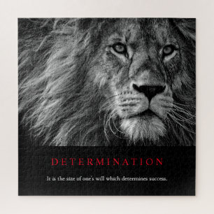 Quebra-cabeça Arte de Leão de Determinação Motivada Preta e Bran