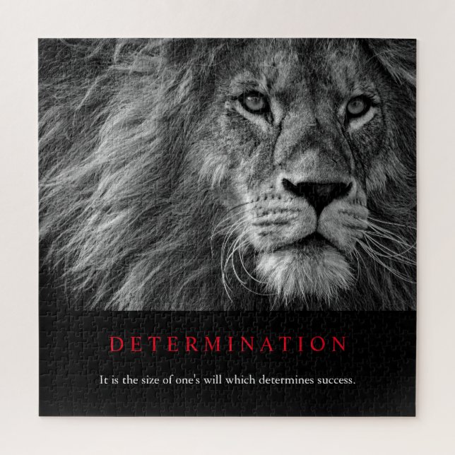 Quebra-cabeça Arte de Leão de Determinação Motivada Preta e Bran (Vertical)