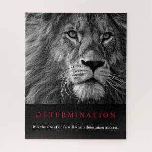 Quebra-cabeça Arte de Leão de Determinação Motivada Preta e Bran