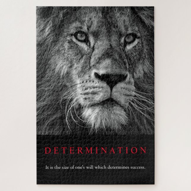 Quebra-cabeça Arte de Leão de Determinação Motivada Preta e Bran (Vertical)