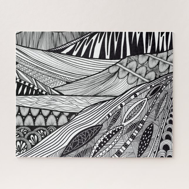 Quebra-cabeça Arte de linha abstrato preto branco (Horizontal)