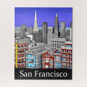 Quebra-cabeça Arte de Linha Colorida em Skyline em São Francisco