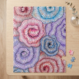 Quebra-cabeça Arte de linha floral abstrata colorida padrão de r