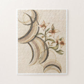Quebra-cabeça Arte de Linhas Florais Abstratas e Caligrafia Terr