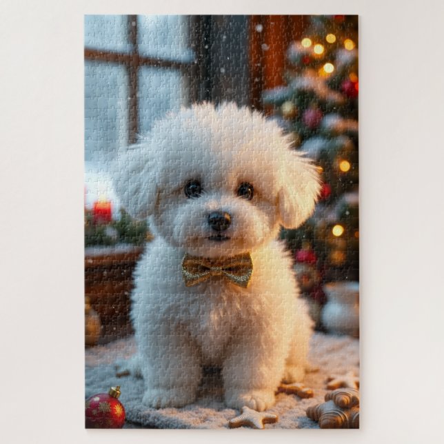 Quebra-cabeça Arte de Natal Bichon Frise (Vertical)