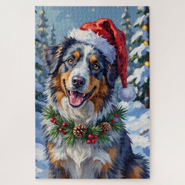 Quebra-cabeça Arte de Natal de Australian Shepherd Merle de Inve (Vertical)