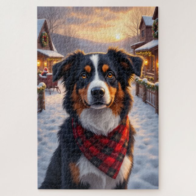 Quebra-cabeça Arte de Natal do Australian Shepherd (Vertical)
