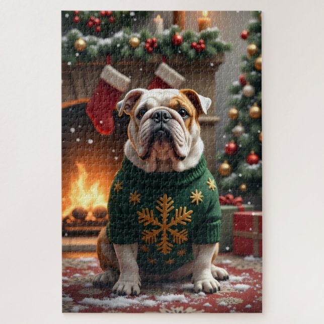 Quebra-cabeça Arte de Natal do Bulldog (Vertical)
