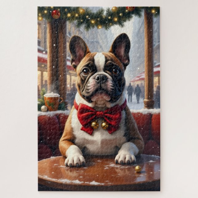 Quebra-cabeça Arte de Natal do Bulldog Francês (Vertical)