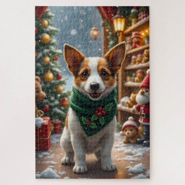 Quebra-cabeça Arte de Natal do Jack Russell Terrier (Vertical)