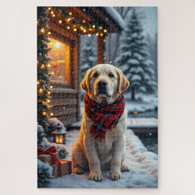 Quebra-cabeça Arte de Natal do Labrador Retriever (Vertical)