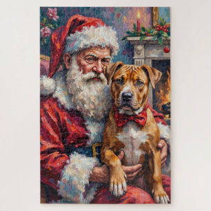 Quebra-cabeça Arte de Natal do Papai Noel segurando Pitbull