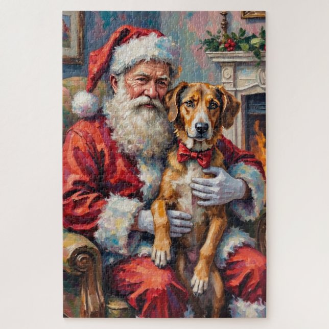 Quebra-cabeça Arte de Natal do Papai Noel segurando Wolfhound (Vertical)