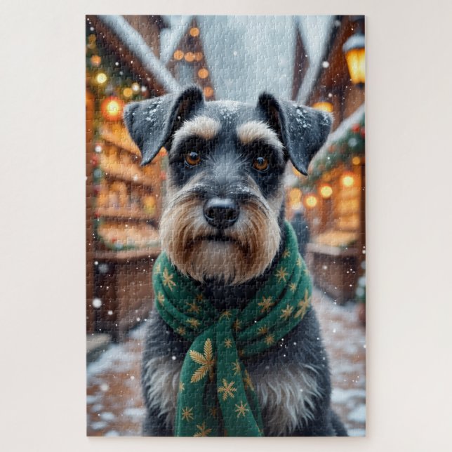 Quebra-cabeça Arte de Natal do Schnauzer (Vertical)