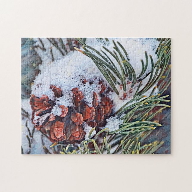 Quebra-cabeça Arte de Neve e Pinhas Puzzle de Inverno (Horizontal)