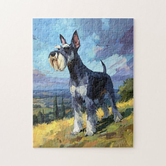 Quebra-cabeça Arte de paisagem rural ensolarada de Schnauzer (Vertical)