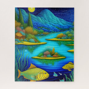 Quebra-cabeça Arte de Peixe no Lago de Fantasia