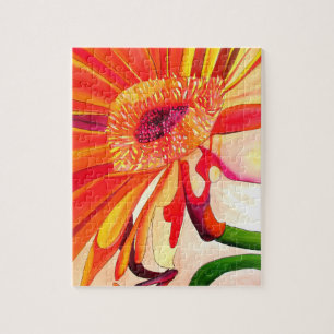 Quebra-cabeça Arte de pintura a aquarela de flor vermelha gerber