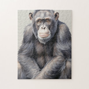 Quebra-cabeça Arte de pintura de macacos-chimpanzé-aquarela