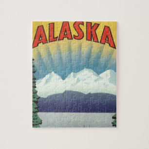 Quebra-cabeça Arte de Poster de Viagem do Alasca Antigo, Paisage