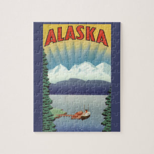 Quebra-cabeça Arte de Poster de Viagem do Alasca Vintage, Paisag