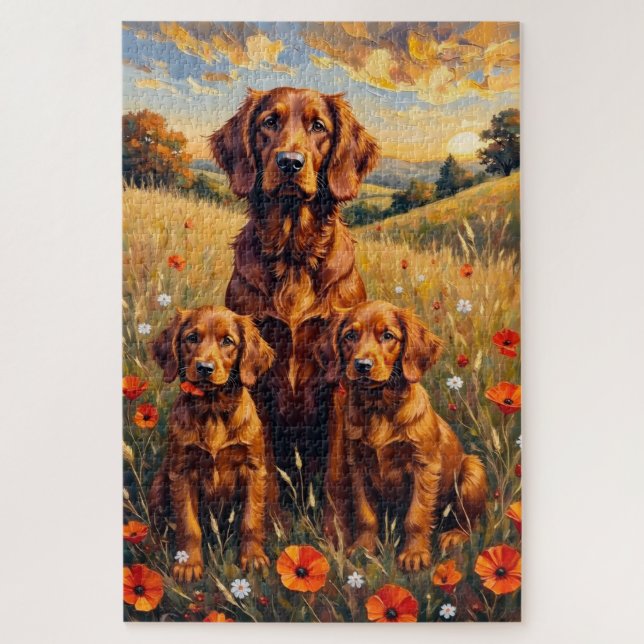 Quebra-cabeça Arte de Prado de Outono do Setter Vermelho Irlandê (Vertical)