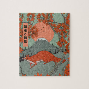 Quebra-cabeça Arte de raposa japonesa vintage de sabedoria e int