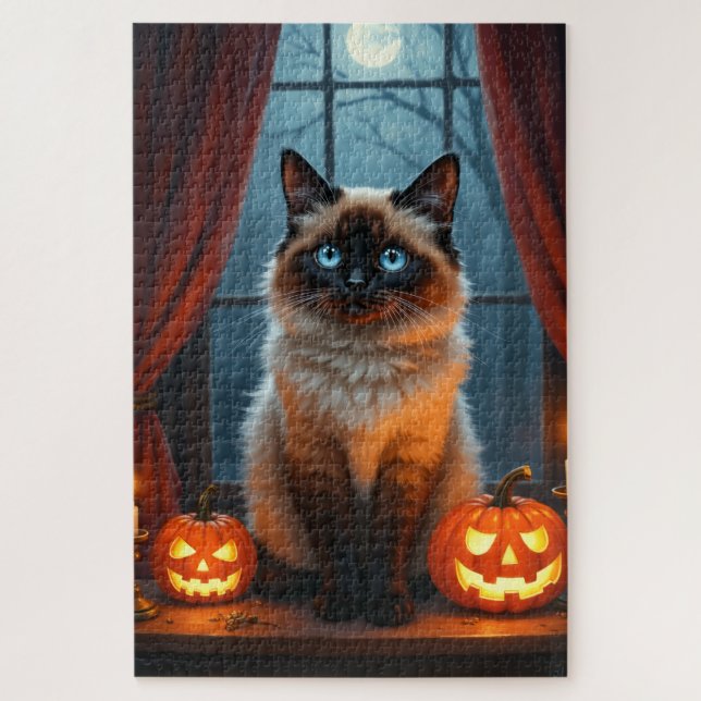 Quebra-cabeça Arte de retrato de Halloween gótico de gato Ragdol (Vertical)