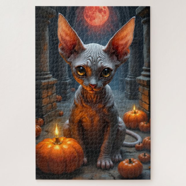Quebra-cabeça Arte de retrato de Halloween Sombrio Gótico do Gat (Vertical)