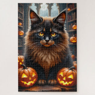 Quebra-cabeça Arte de retrato gótico de Halloween de Maine Coon