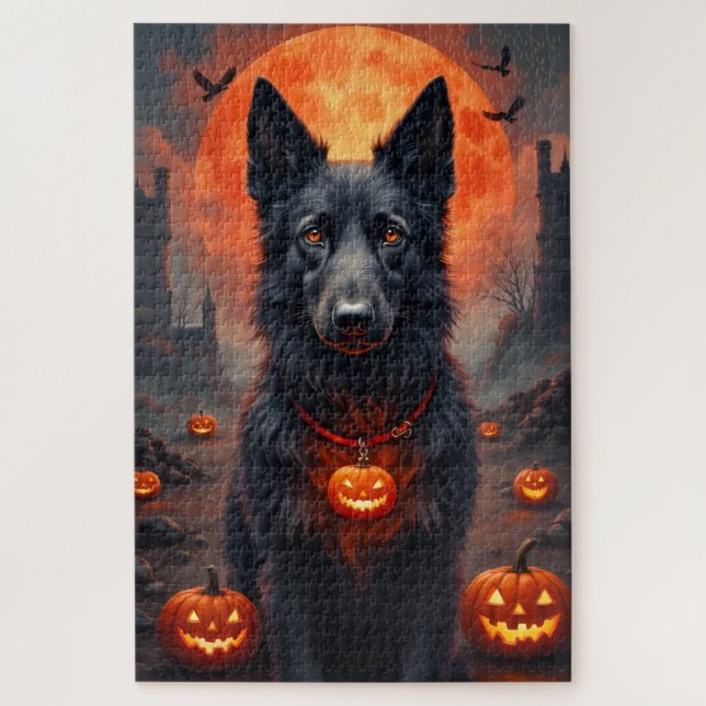 Quebra-cabeça Arte de retrato gótico de Halloween do Irish Wolfh (Vertical)
