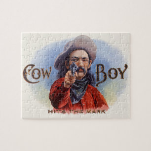 Quebra-cabeça Arte de Rótulo de Charuto Antigo, Cowboy Acerta o