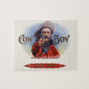 Quebra-cabeça Arte de rótulo de charuto vintage, Cowboy acerta o