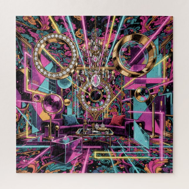 Quebra-cabeça Arte de Sala de Luxo Psicodélica Neon (Vertical)