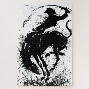 Quebra-cabeça Arte de Silhueta Dinâmica de Rodeio de Cowboy