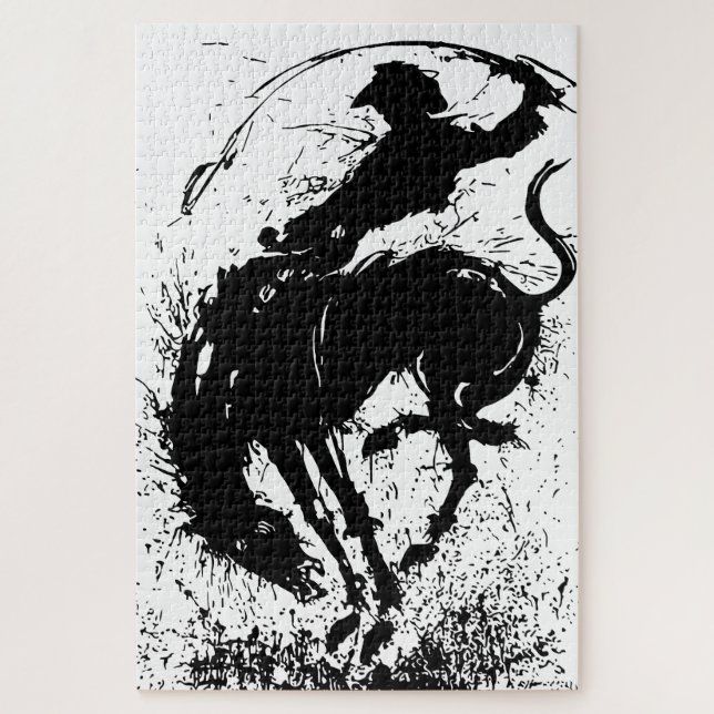 Quebra-cabeça Arte de Silhueta Dinâmica de Rodeio de Cowboy (Vertical)
