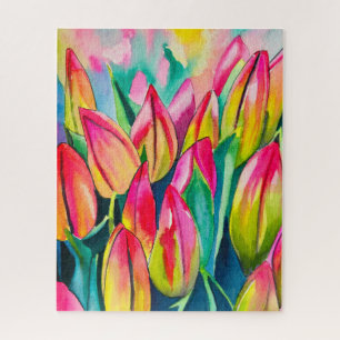 Quebra-cabeça Arte de tulipas de aquarela rosa