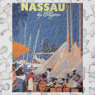 Quebra-cabeça Arte de viagem das Bahamas vintage, Voe para Nassa