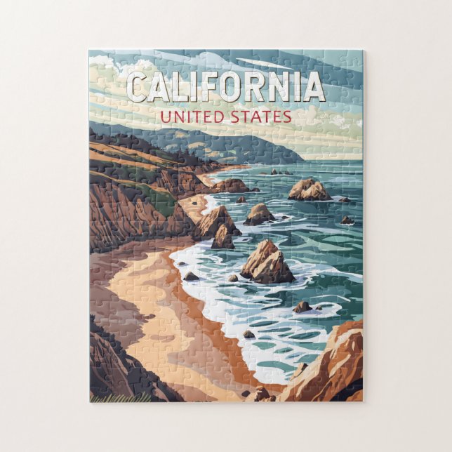 Quebra-cabeça Arte de Viagem Vintage Califórnia (Vertical)