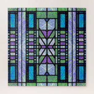 Quebra-cabeça Arte de Vidro Colorido Art Déco em Azul e Roxo