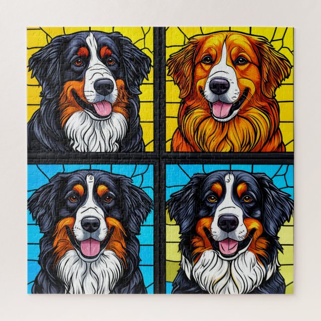 Quebra-cabeça Arte de Vidro Colorido de Cães (Vertical)