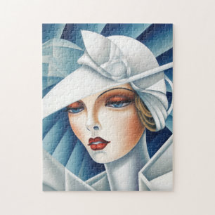 Quebra-cabeça Arte Deco Cubismo Olhos Azuis Retrato da Mulher