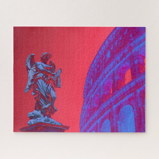 Quebra-cabeça Arte digital azul, vermelha, de Colosseum e estátu (Horizontal)