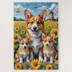 Quebra-cabeça Arte do Campo de Girassóis Corgi