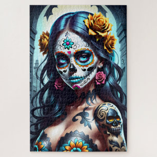 Quebra-cabeça Arte do Crânio do Açúcar - Beleza Brilhante