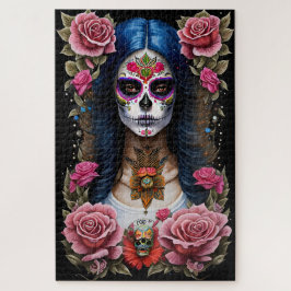 Quebra-cabeça Arte do Crânio do Açúcar - Mulher Tradicional