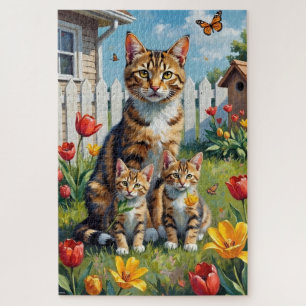 Quebra-cabeça Arte do Jardim de Tulipas American Shorthair