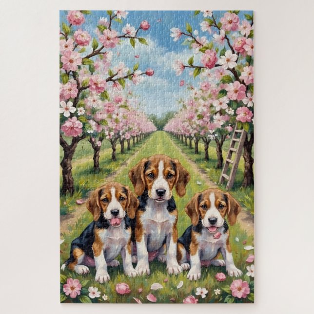 Quebra-cabeça Arte do Pomar de Flores de Beagle (Vertical)