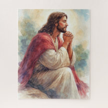 Arte em Aquarela de Jesus Orando | Fé Cristã