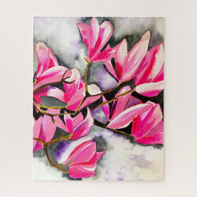 Quebra-cabeça Arte em aquarela de magnólia rosa (Vertical)